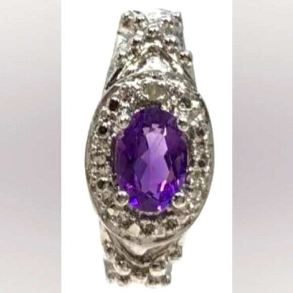 Amethyst & Diamond Accent Half Hoop Sterling Silver Earrings - Picture 9 of 13